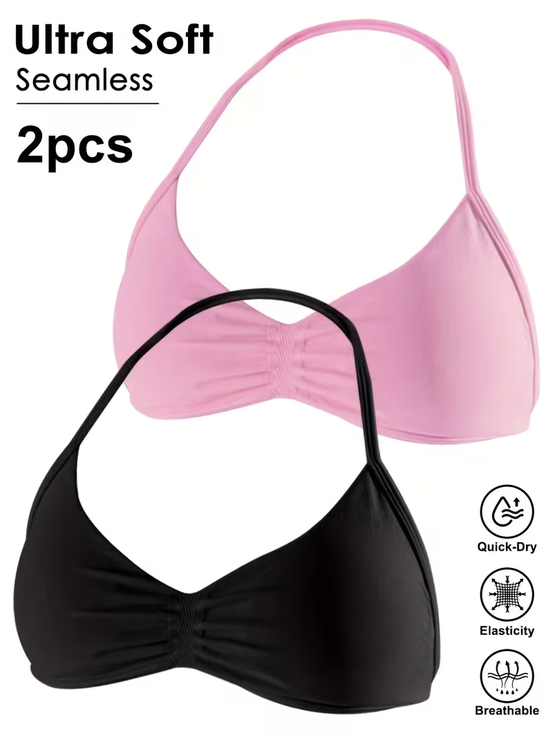 Crop Top Crochet - 2pcs Seamless Sexy Open Back Gym
