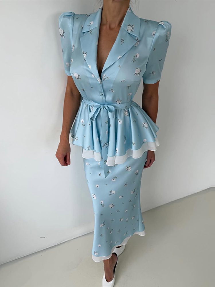 Floral Blazer Coat Skirt Sets  - огляд і ціна Romper Floral Print