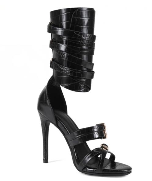 Sexy Black Leather Open Toe Cr - огляд і ціна Sandal Strappy Heeled