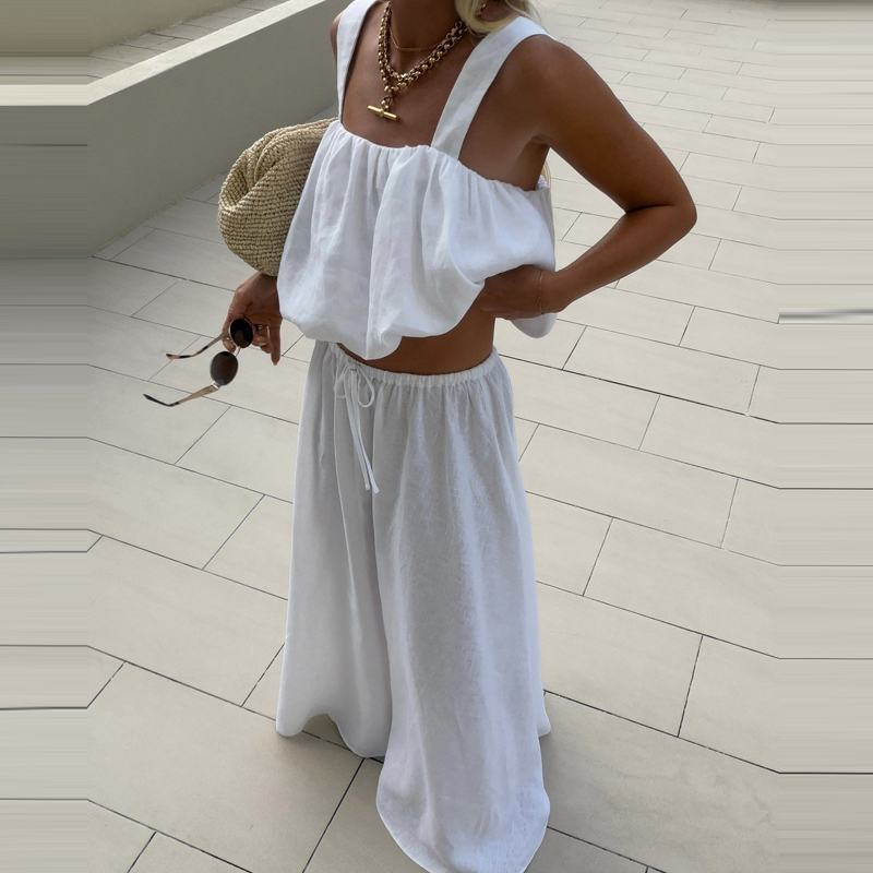 Women Elegant Sleeveless Solid - огляд і ціна Linen Pant Wide