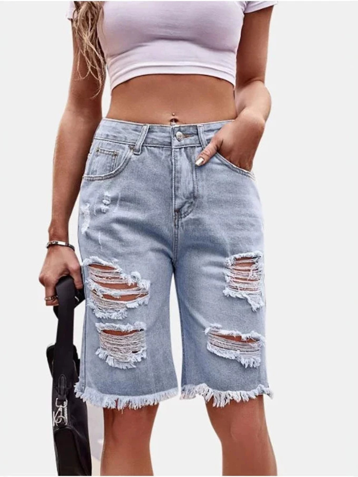 Women's High Waist Ripped Cott - огляд і ціна Shorts Denim Frayed