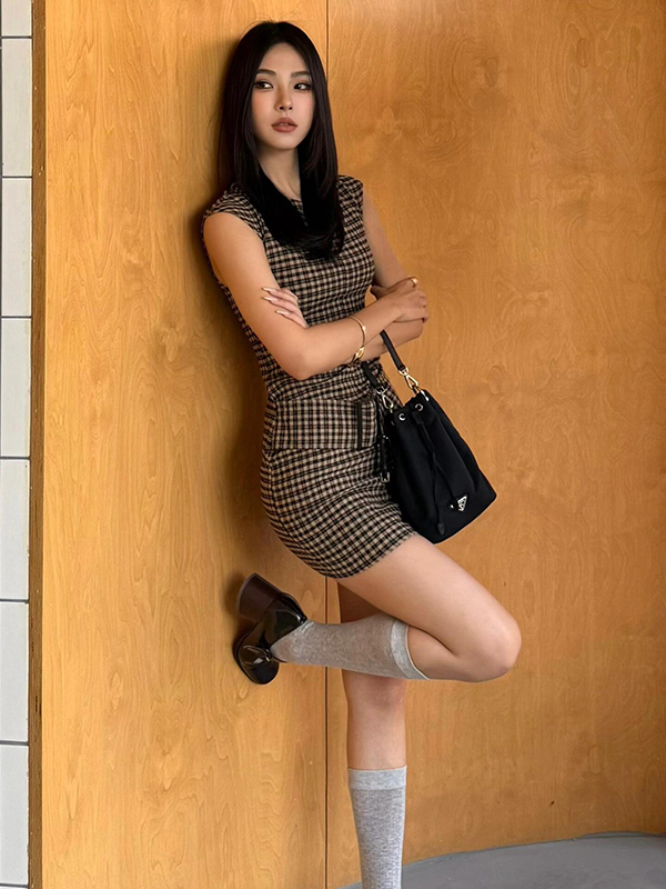 Retro Korean Plaid Slimming Ve - огляд і ціна Linen Dress Wrap