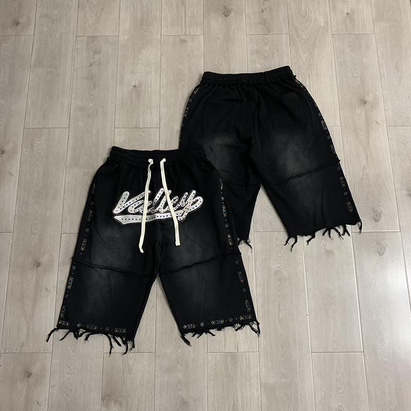 VALLEY Men Black Knee Casual S - огляд і ціна Shorts Denim Frayed