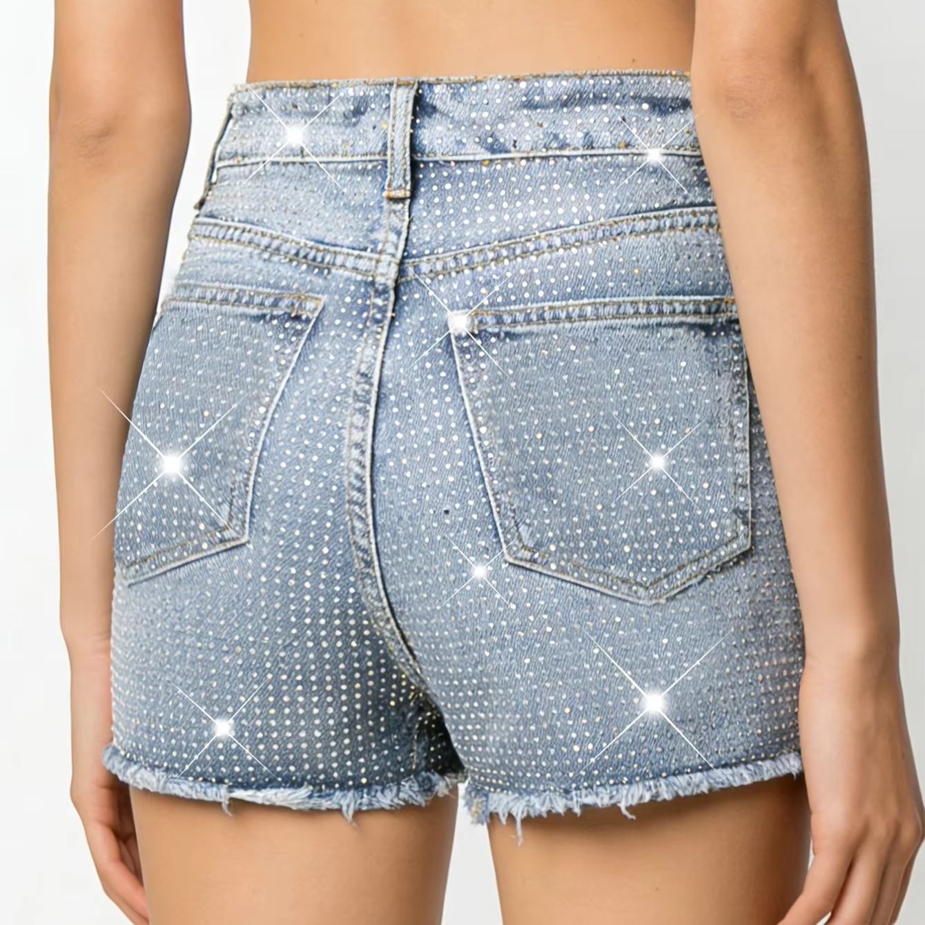 2026 New Full-Bejeweled Elasti - огляд і ціна Shorts Denim Frayed