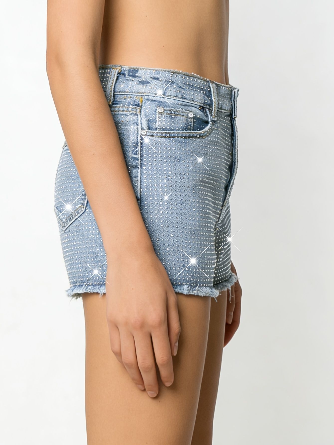 2026 New Full-Bejeweled Elasti - огляд і ціна Shorts Denim Frayed