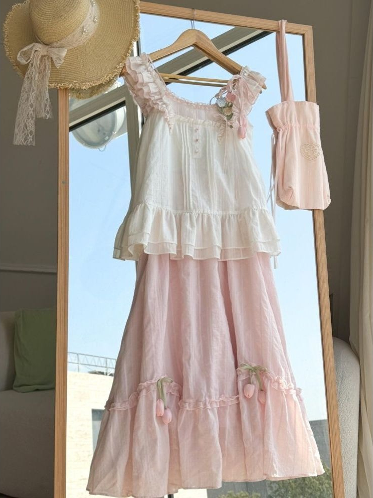 Sweet Kawaii Ruffle Trim Tulip - огляд і ціна Midi Skirt Floral