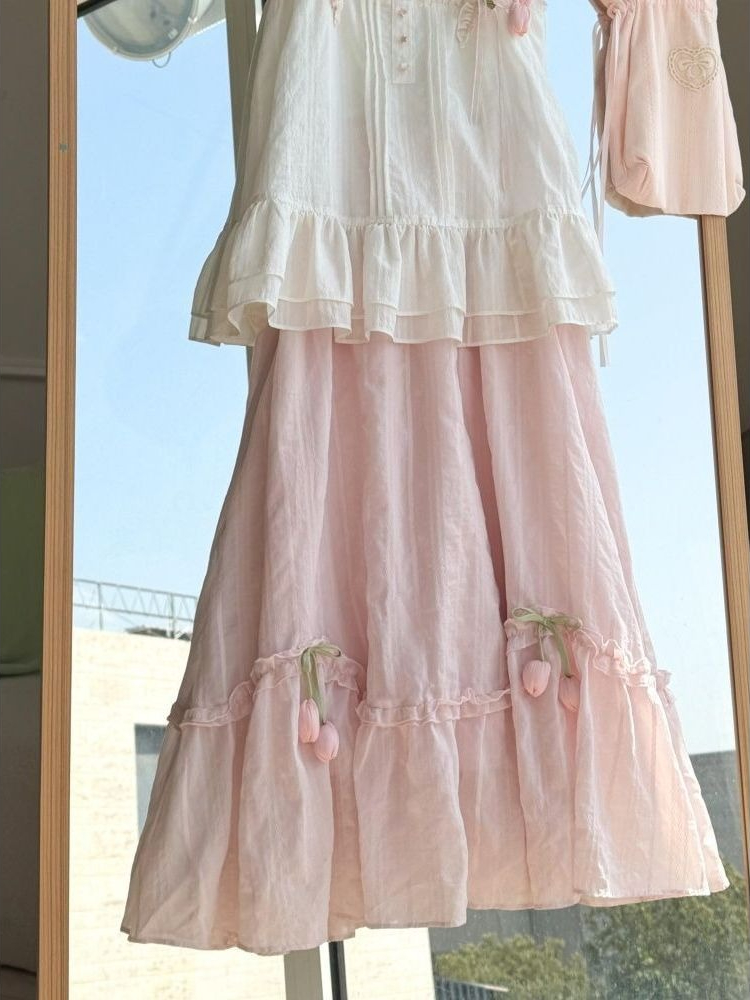 Sweet Kawaii Ruffle Trim Tulip - огляд і ціна Midi Skirt Floral