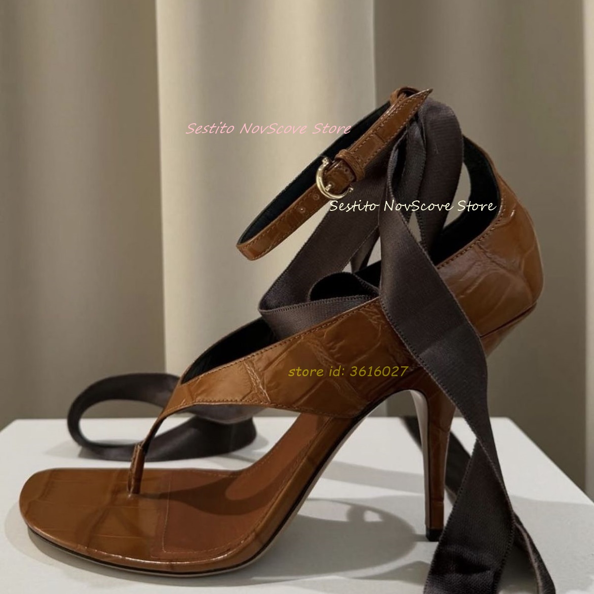 Brown Open Toe Lace Up Sandals - огляд і ціна Cover Up Kaftan